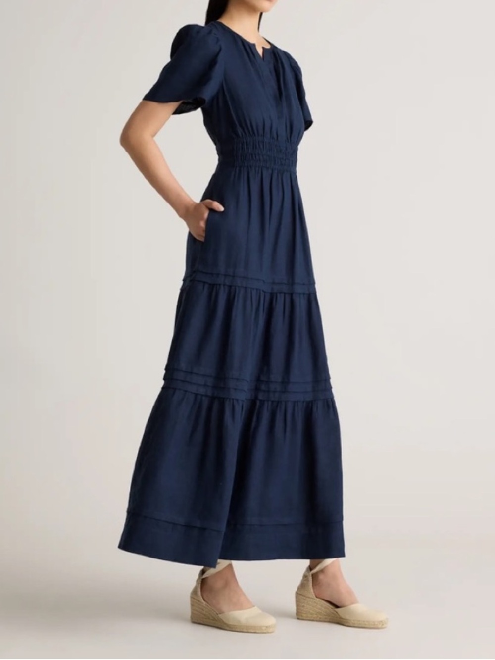 Quince 100% European Linen Tiered Maxi Dress